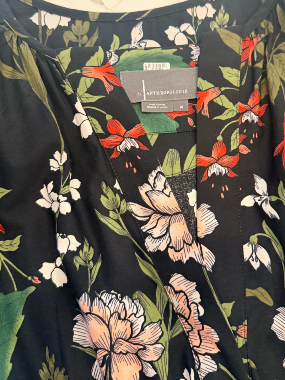 Anthropologie Somerset Black Floral Tiered Maxi Dress with Smock waist Motif - M - Picture 4 of 4
